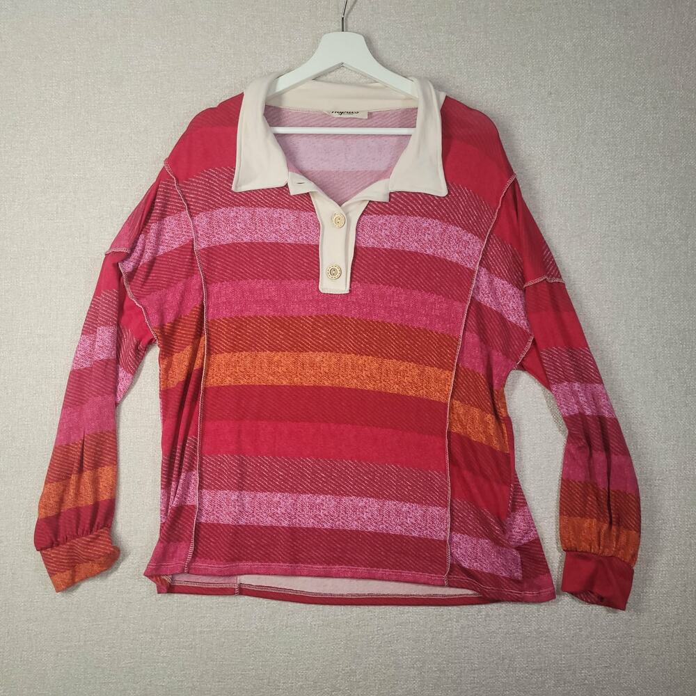 Chic Haptics Pink Striped Collared Longsleeve Shirt